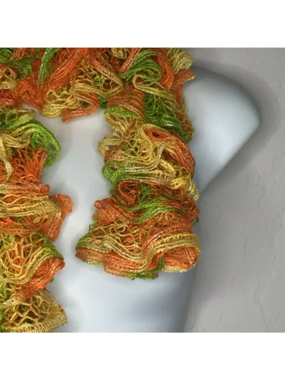 Womens Crochet Orange Yellow Green Ruffle Scarf Accessories Fashion One Size